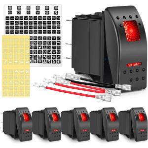 imageGOOACC 6 Pack Rocker Switches with Night Glow Stickers 5 PIN SPST Rocker Switches with Red Backlit 12V 24V Toggle Switches for Cars Trucks RVs Boats Auto Motorcycles2 Years WarrantyRed