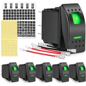 imageGOOACC 6 Pack Rocker Switches with Night Glow Stickers 5 PIN SPST Rocker Switches with Red Backlit 12V 24V Toggle Switches for Cars Trucks RVs Boats Auto Motorcycles2 Years WarrantyGreen