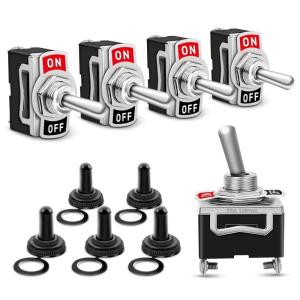 imageGOOACC Heavy Duty Rocker Toggle 15A 250V 20A 125V SPST 2Pin ON Off Switch Metal Bat Waterproof Boot Cap Cover5 Pack 2 Years Warranty2Pin Switch5Pack