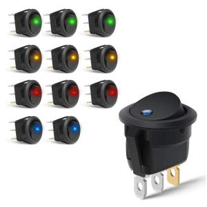 imageGOOACC 12PCS Round Toggle LED Switch DC12V 20A Rocker SPST Switch On Off Control Blue Green Yellow Red for Cars Trucks Boats RVs 2 Years Warranty12Pcs Switch