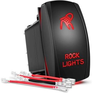imageGOOACC Rock Lights Rocker Switch Led Light Bar Switch 5Pin Laser On Off SPST switches 20A 12V 10A 24V Switch Red with Jumper Wires Set for Cars Trucks RVs2 Years Warranty
