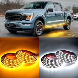 image:imageGOOACC Truck Running Board Lights  2PCS 70 Inch DRL LED Side Maker Light Kits for Extended and Crew Cab Trucks Pickup White Courtesy Amber Sequential Turn Signal Lighting Strips